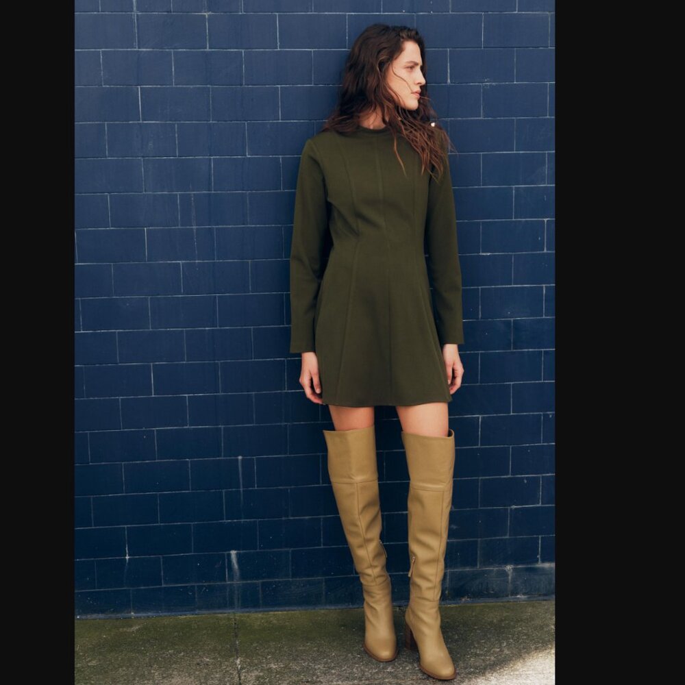 NWT ZARA GOLDEN BUTTON SHOULDER SHORT DRESS KHAKI